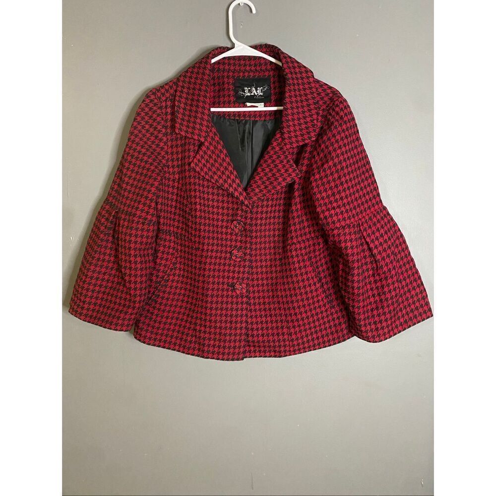 Live A Little Red Plaid Swing Button Up Jacket Bell Sleeves Size Large